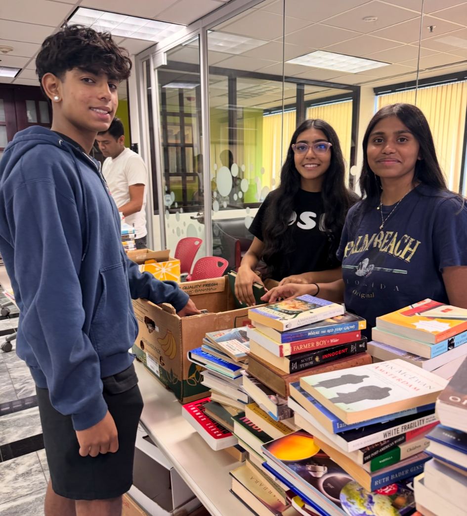Students sorting donated books