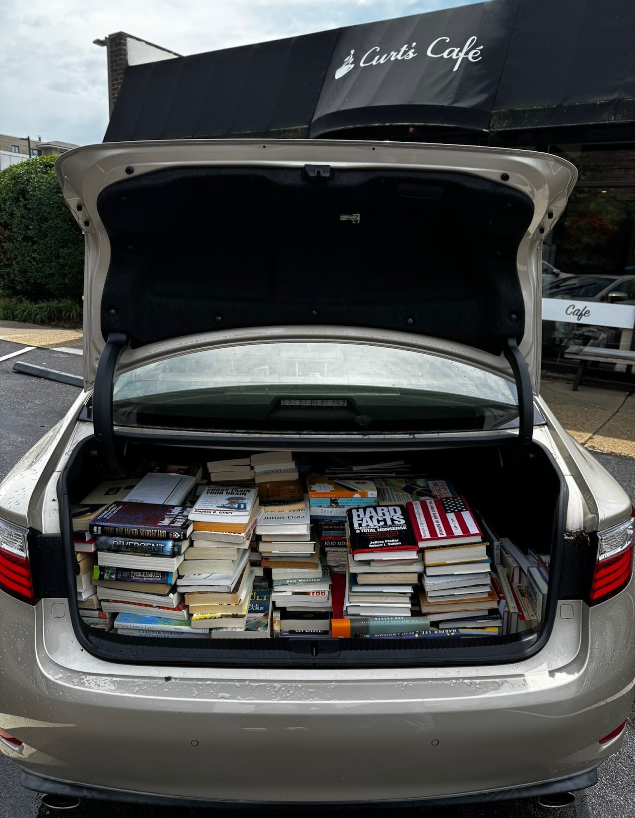 A trunk filled with donated books